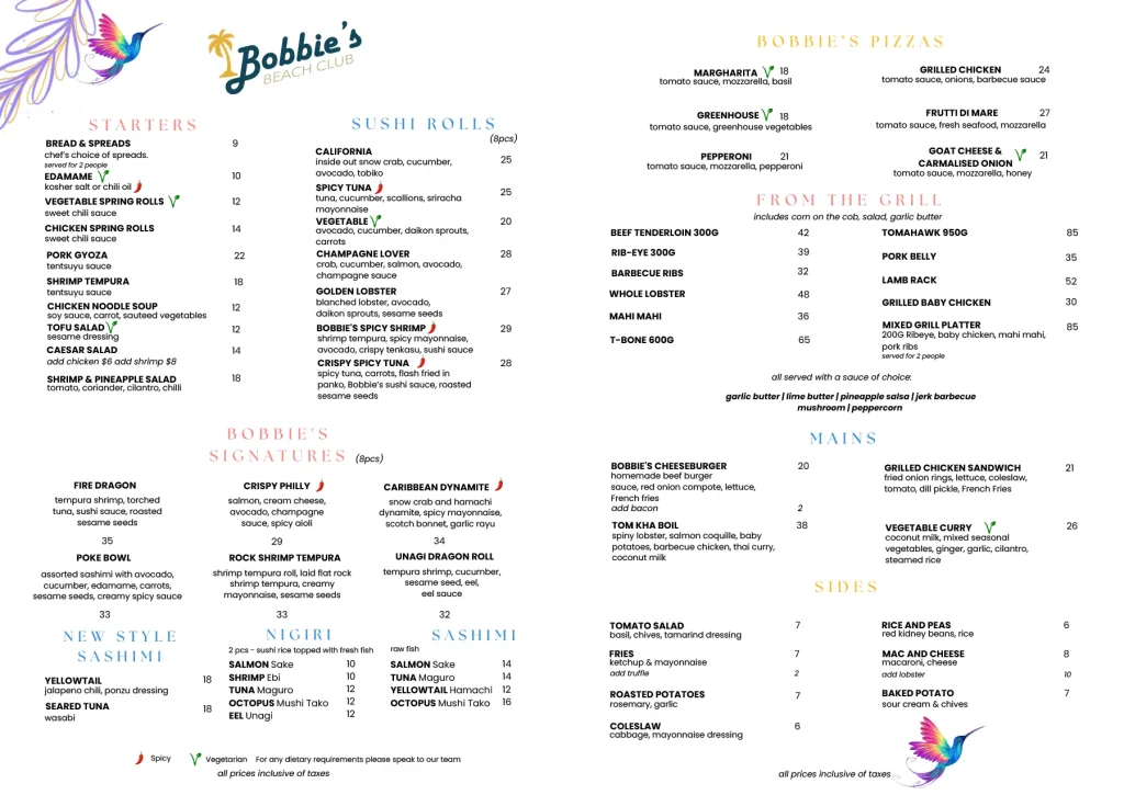 Bobbie's Dinner Menu 2024 - Inside Pages