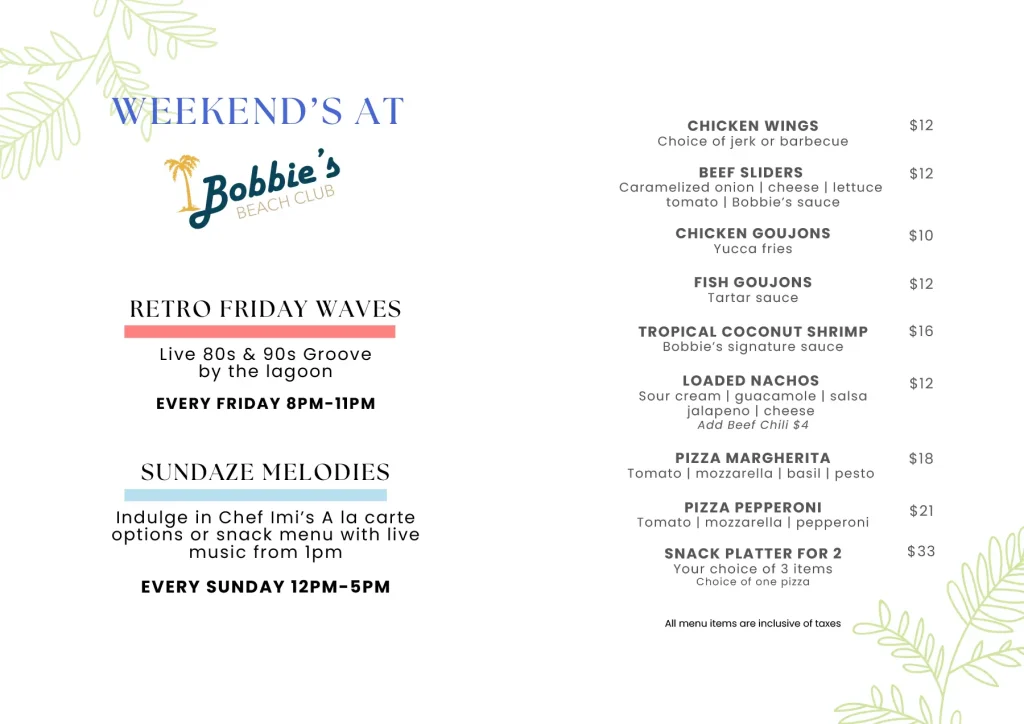 Bobbie's Snack Menu 2024