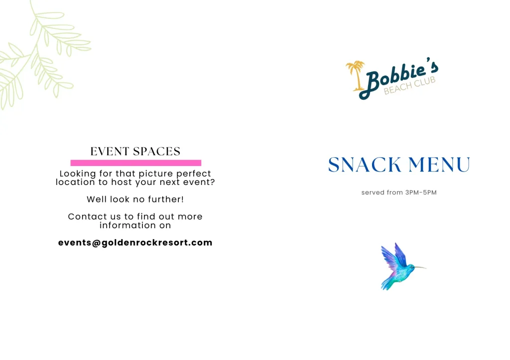 Bobbie's Snack Menu 2024 Frontpage
