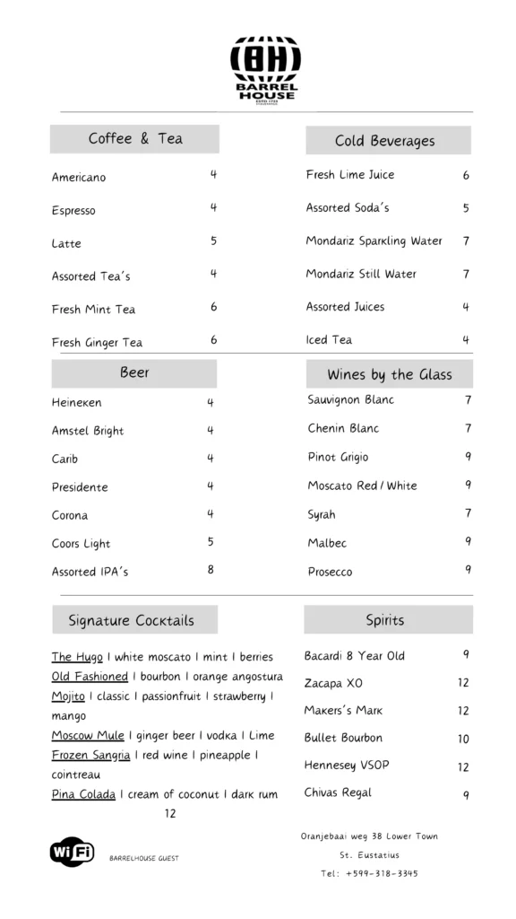 Barrel House Wine and Drink Menu 2026